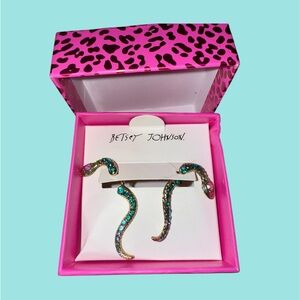 Betsey Johnson Teal and Aqua Crystal Snake Earrings